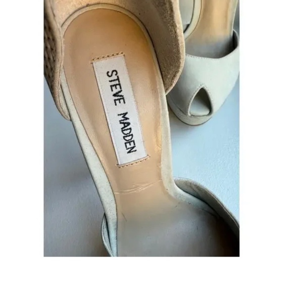 Steve Madden Peep Toe High Heels Off White Textured Platform Stilettos 71/2 - Picture 6 of 8